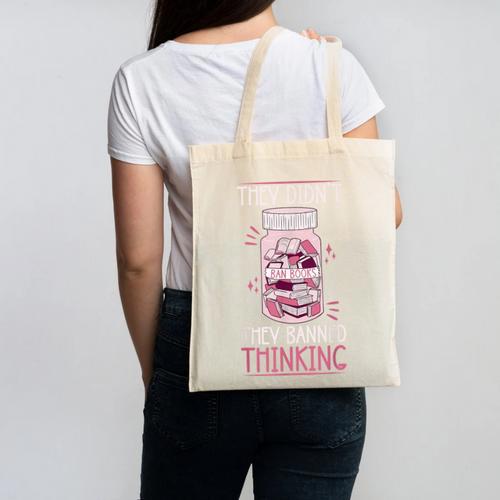 Bookworm Library Banned Book -Adults Short Sleeve Modern Crew Neck Small Straight Imported They Didn't Ban Books They Banned Thinking Canvas Tote Bag - Bookorys