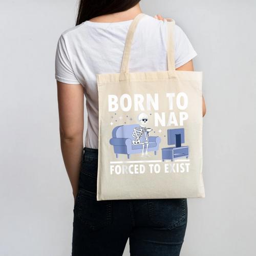Born To Nap Forced To Exist Lazy Skeleton Couch Introverts Canvas Tote Bag - Raresse
