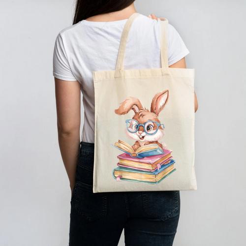 Bunny Rabbit Reading Books Rabbit Books Bunny Reader Canvas Tote Bag - Bookorys DE