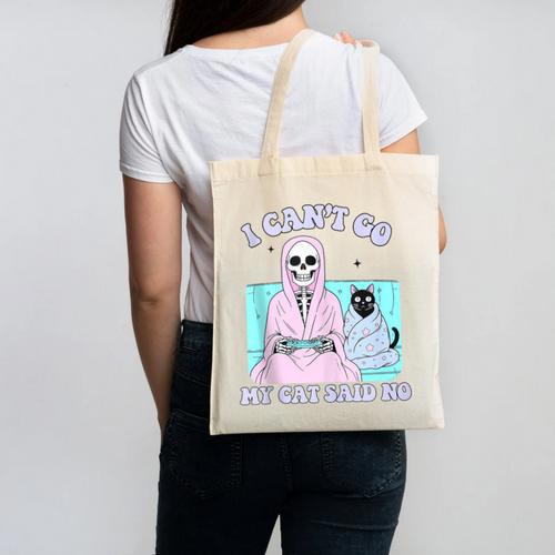 I Can't Go My Cat Said No Introvert Anxiety Cat Lover Canvas Tote Bag - Raresse