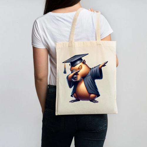 Capybara Graduation Dabbing Capy Wearing Graduate Gown Canvas Tote Bag - Best Gift Smart