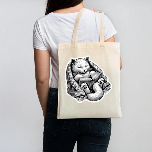 Cat Book Worm Reading Cottagecore Art Canvas Tote Bag - Bookorys