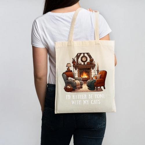 Cat Lover I'd Rather Be Home With My Cats Introvert Cozy Canvas Tote Bag - Raresse