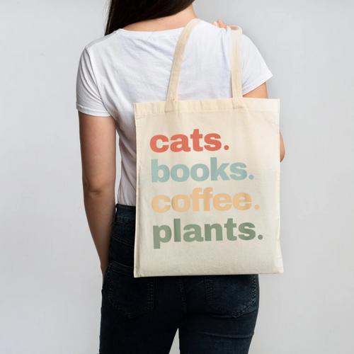Cats Books Coffee Plants Gardening Mama Mom Mothers Canvas Tote Bag - Bookorys CA
