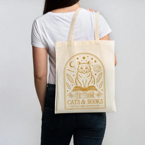 Cats And Books Because People Are Overrated Canvas Tote Bag - Bookorys