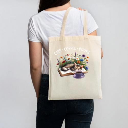 Cats Coffee Books Canvas Tote Bag - Bookorys