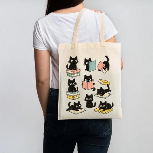 Cats Reading Books Cat Lover Canvas Tote Bag - Bookorys