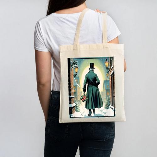 Charles Dickens Christmas Classic Book Ebeneezer Scrooge -Adults Kids Small Short Sleeve T-Shirt Canvas Tote Bag - Bookorys