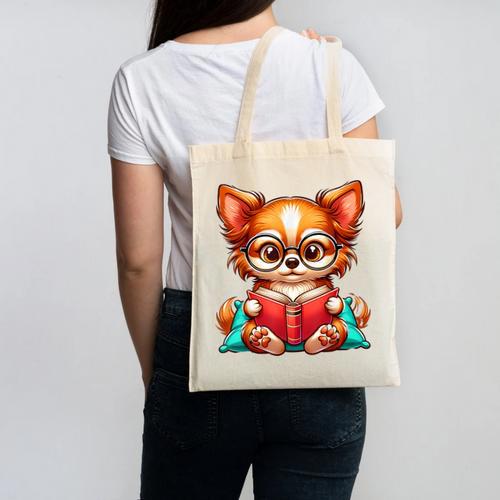 Chihuahua Reading a Book Dog Canvas Tote Bag - Bookorys
