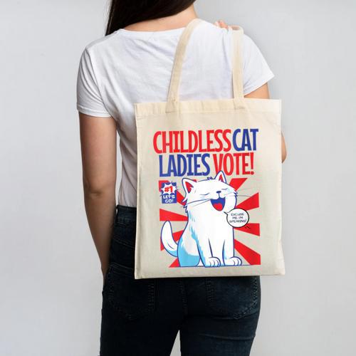 Childless Cat Ladies Vote Kamala Harris Cute Comic Book Cat Canvas Tote Bag - Bookorys