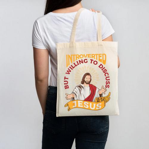 Christian Jesus Religious Sayings Catholic Introvert Canvas Tote Bag - Raresse