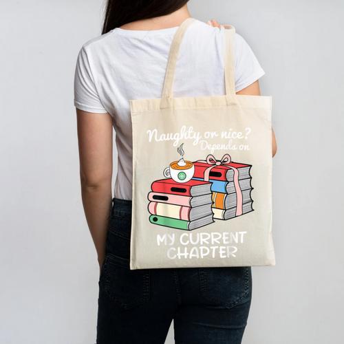 Christmas Book Lovers Naughty Or Nice Canvas Tote Bag - Bookorys