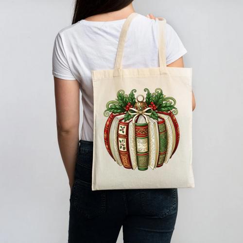 Christmas Book Ornament Bookworm Book Lover Men Women Canvas Tote Bag - Bookorys