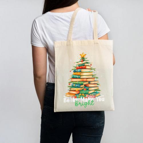 Christmas Books Make You Bright Librarian Teacher Book Lover Canvas Tote Bag - Bookorys UK