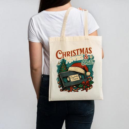 Christmas Movies Chill Retro VHS Holiday Nostalgia Canvas Tote Bag - Figerry