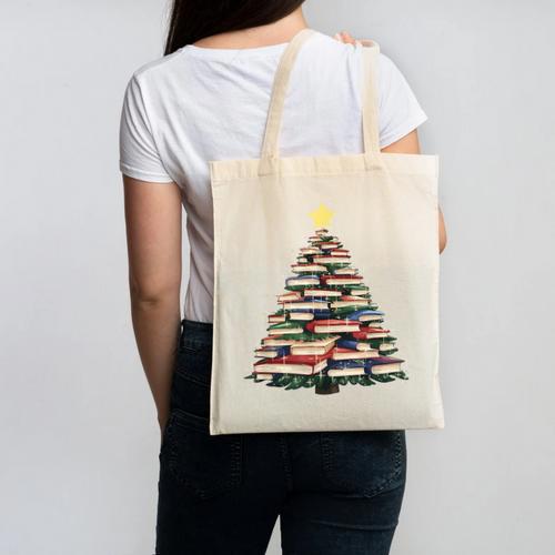 Christmas Tree Books Book Reading Bookworm Canvas Tote Bag - Bookorys