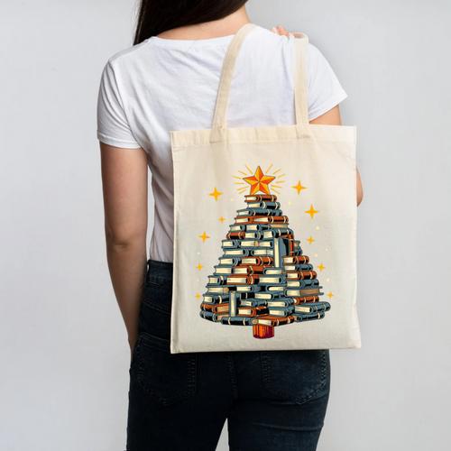 Christmas Tree Books Canvas Tote Bag - Bookorys