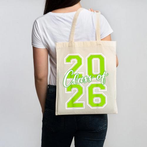 Class Of 2026 Graduation Varsity Lime Green Letters Canvas Tote Bag - Best Gift Smart