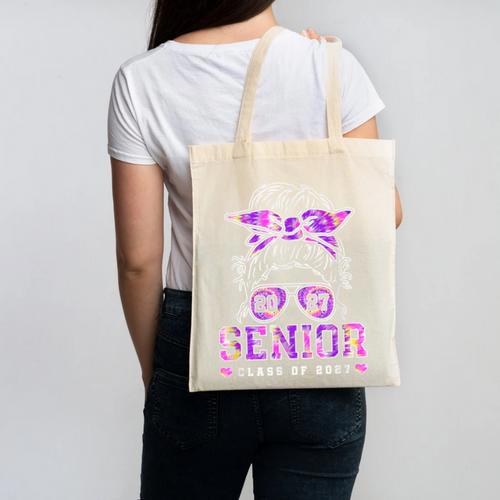 Class Of 2027 Senior Coquette Bow Messy Hair 26 Graduation Canvas Tote Bag - Best Gift Smart