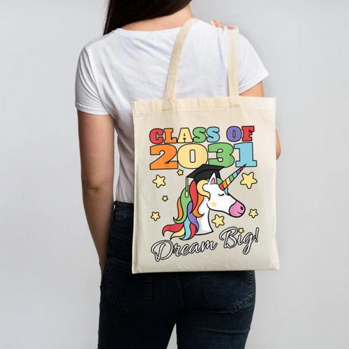 Class Of 2031 Magical Unicorn Graduation Cap Canvas Tote Bag - Best Gift Smart