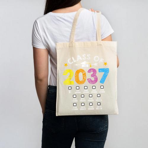 Class Of 2037 Grow With Me Checklist Graduation Canvas Tote Bag - Best Gift Smart