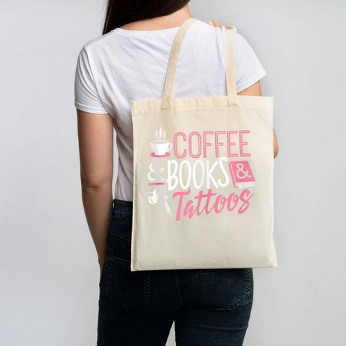 Coffee Lover Shirt Coffee And Books And Tattoos Men Women Canvas Tote Bag - Bookorys CA