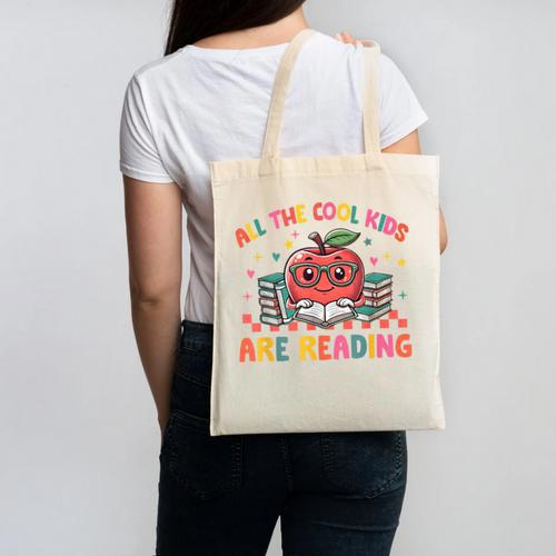 All The-Cool Kids Are Reading Book Lover Librarian Bookworm Canvas Tote Bag - Bookorys