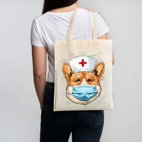 Corgi Dog Nurse RN Nursing School Graduation Canvas Tote Bag - Best Gift Smart
