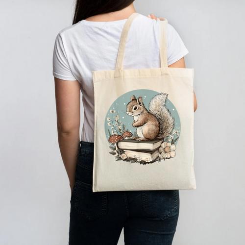 Cottagecore Squirrel With Books Canvas Tote Bag - Bookorys DE