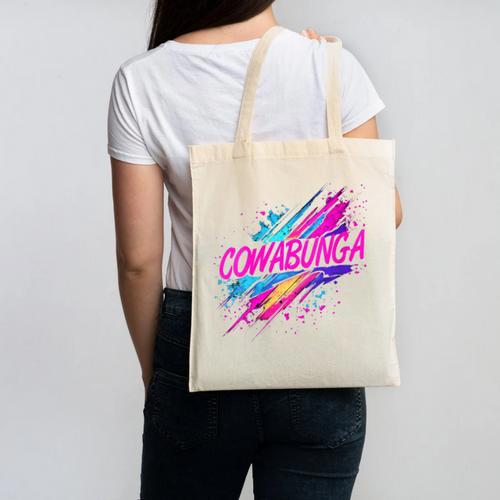 Cowabunga Retro 80s 90s Nostalgia Slang Neon Grunge Art Canvas Tote Bag - Figerry