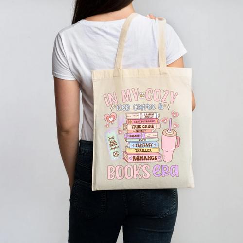 In My Cozy Iced Coffee And Books Era Canvas Tote Bag - Bookorys