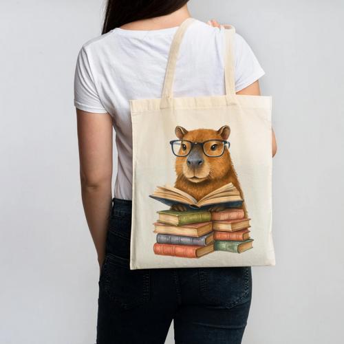 Cute Capybara Reading Books Animal Capybara Bookworms Canvas Tote Bag - Bookorys