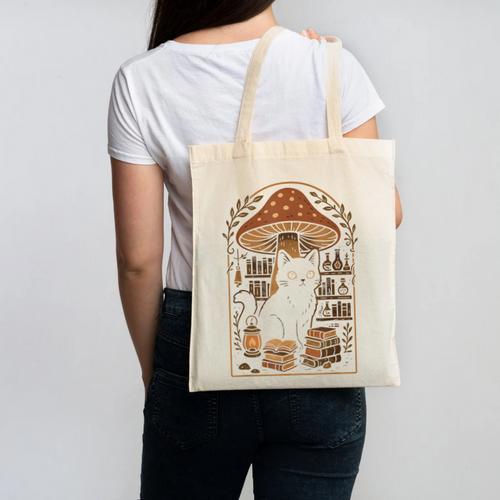 Cute Cat Grunge Cottagecore Therian Clothing Book Lover Canvas Tote Bag - Bookorys