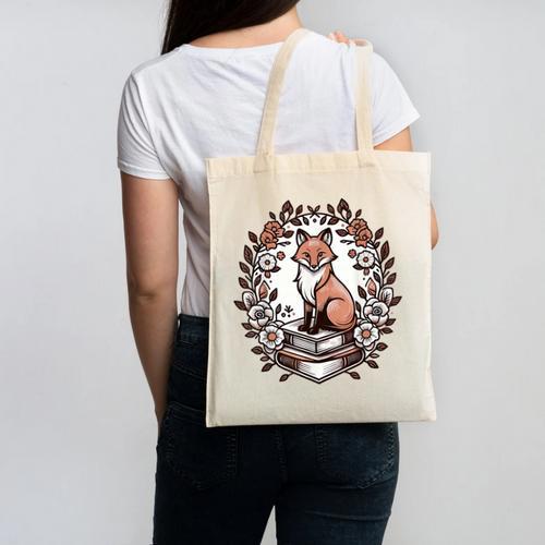 Cute Cottagecore Aesthetic Fox Flowers Book Canvas Tote Bag - Bookorys