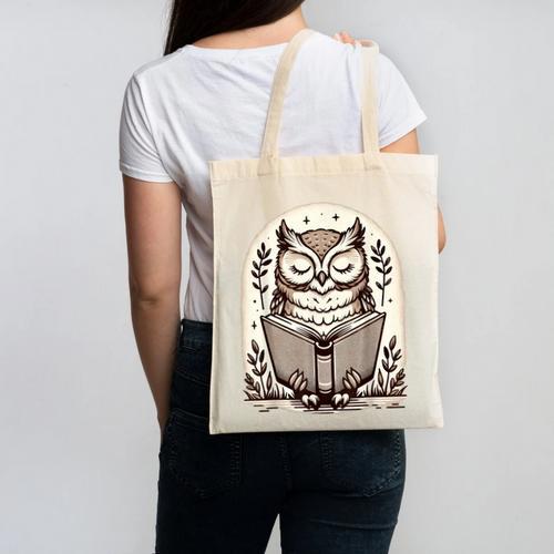 Cute Cottagecore Aesthetic Owl Reading Book Canvas Tote Bag - Bookorys
