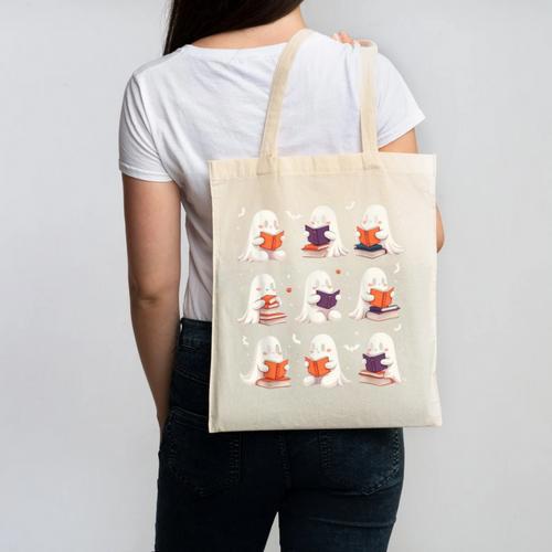 Cute Ghost Reading Book Lovers Halloween Ghost Canvas Tote Bag - Bookorys DE