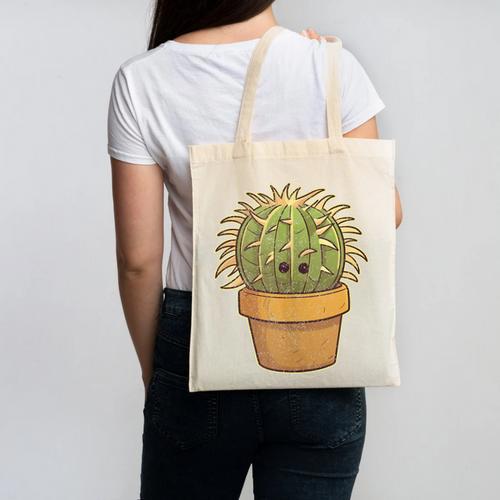Cute Golden Barrel Cactus Introvert Distressed Canvas Tote Bag - Raresse