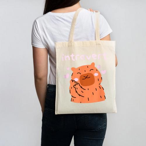 Cute Introvert Graphic Tee Canvas Tote Bag - Raresse