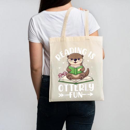 Cute Otter Reading Book Lover Sea Otters Animal Lover Canvas Tote Bag - Bookorys