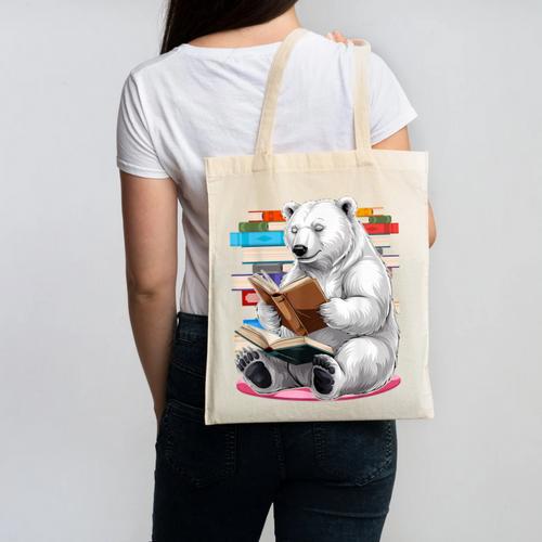 Cute Polar Bear Is Reading a Book Reading Polar Bear Canvas Tote Bag - Bookorys DE