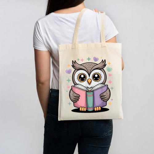 Cute Reading Owl Book Lover Teacher Librarian Bookworm Canvas Tote Bag - Bookorys DE