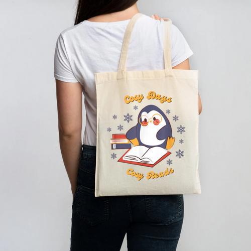 Cute Xmas Book Lover Penguin Reading Cosy Days Cosy Reads Canvas Tote Bag - Bookorys