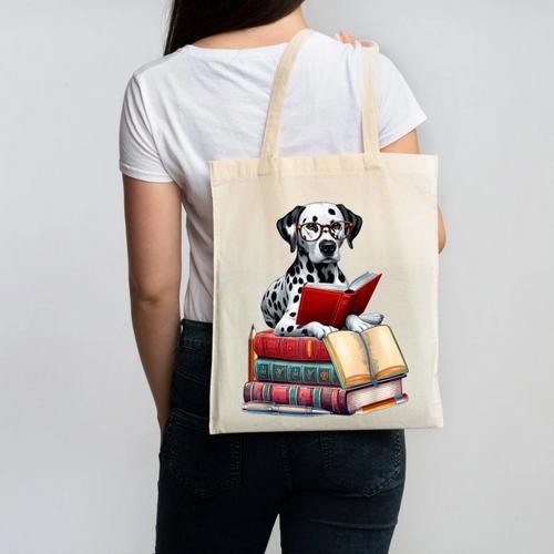 Dalmatian Reading Books Matching Bookworm Readers Librarian Canvas Tote Bag - Bookorys