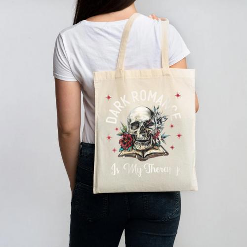 Dark Romance Is My Therapy Book Lover Merch Trigger Warning Canvas Tote Bag - Bookorys