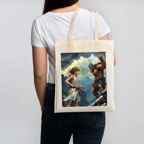 David And Goliath Bible Book Of Samuel King David Comic Canvas Tote Bag - Bookorys DE