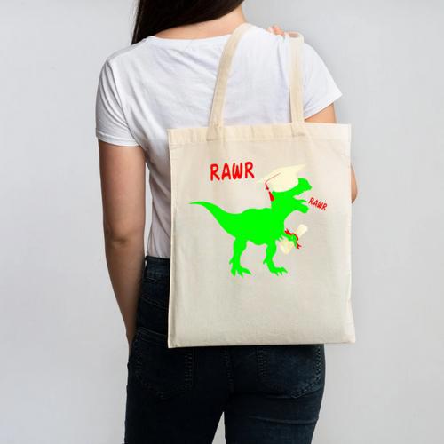 Dinosaur Rawr Diploma Grad Graduate Graduation Canvas Tote Bag - Best Gift Smart