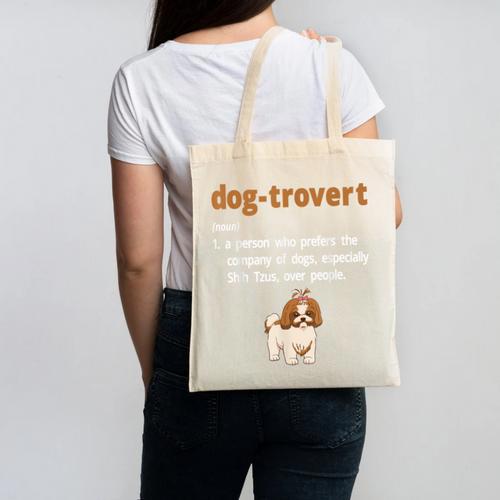Dog-Trovert Shih Tzu Humor Definition Introvert Canvas Tote Bag - Raresse