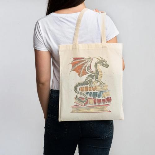 Dragon Fantasy Book Lover Book Nerd Canvas Tote Bag - Bookorys
