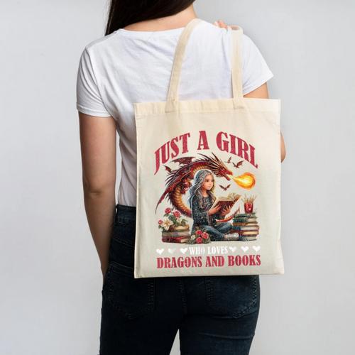 Dragon Just A Girl Who Loves Dragons And Books Canvas Tote Bag - Bookorys