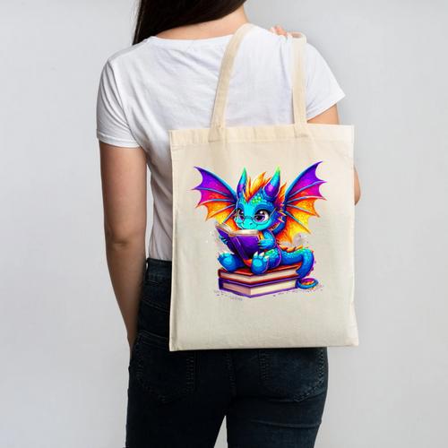 Dragon Reading a Book Bookworm Book Canvas Tote Bag - Bookorys DE